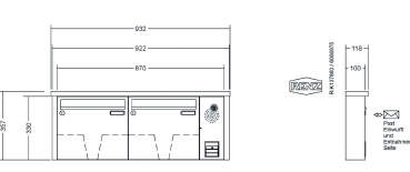 RENZ Briefkastenanlage Aufputz Tetro Kastenformat 370x330x100mm, mit Klingel - & Lichttaster und Vorbereitung Gegensprechanlage, 2-teilig